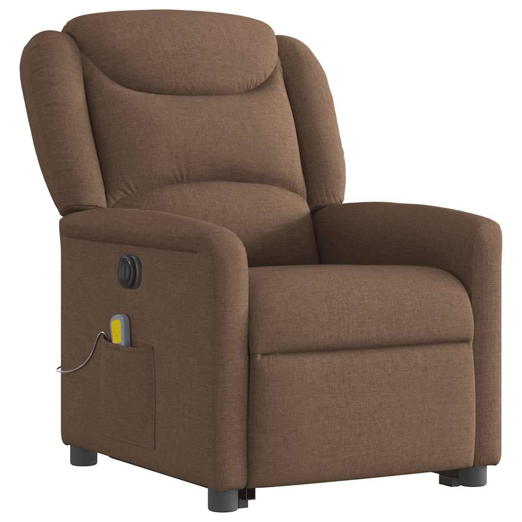 vidaXL Elektrischer Massagesessel mit Aufstehhilfe Braun Stoff
