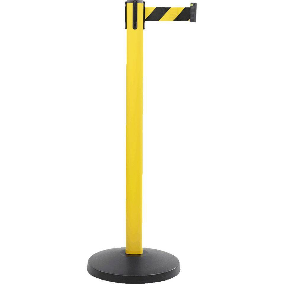 Gurtpfosten, gelb, Stahl, Gurt gelb/schwarz schraffiert, 50mm, 4m, 11kg