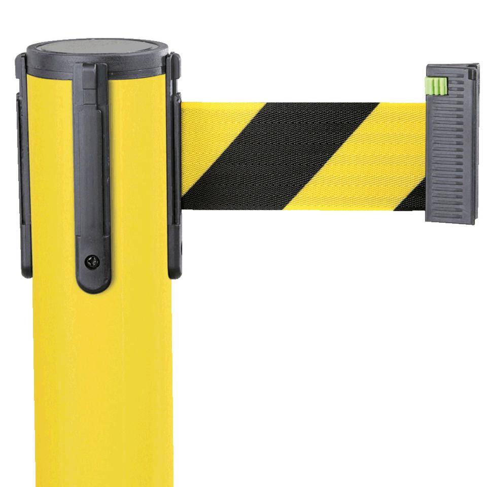 Gurtpfosten, gelb, Stahl, Gurt gelb/schwarz schraffiert, 50mm, 4m, 11kg