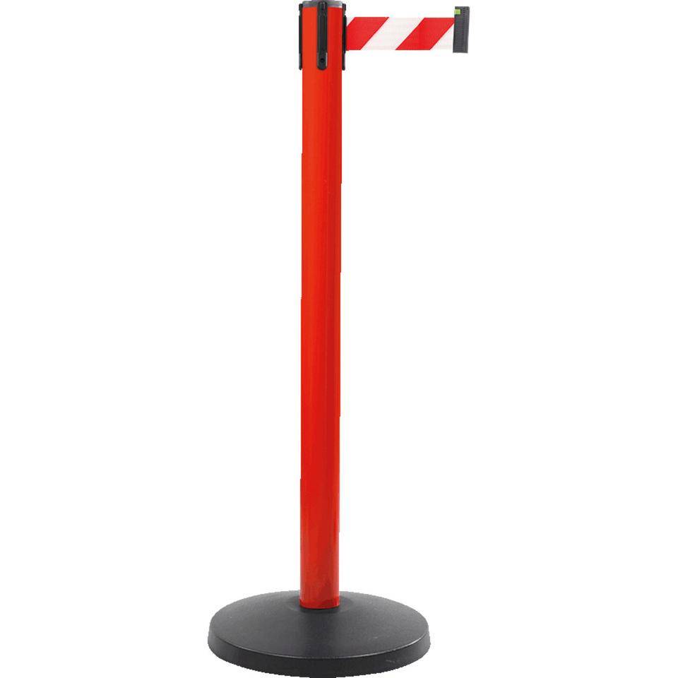 Gurtpfosten, rot, Stahl, Gurt rot/weiß schraffiert, 50mm, 4m, 11kg