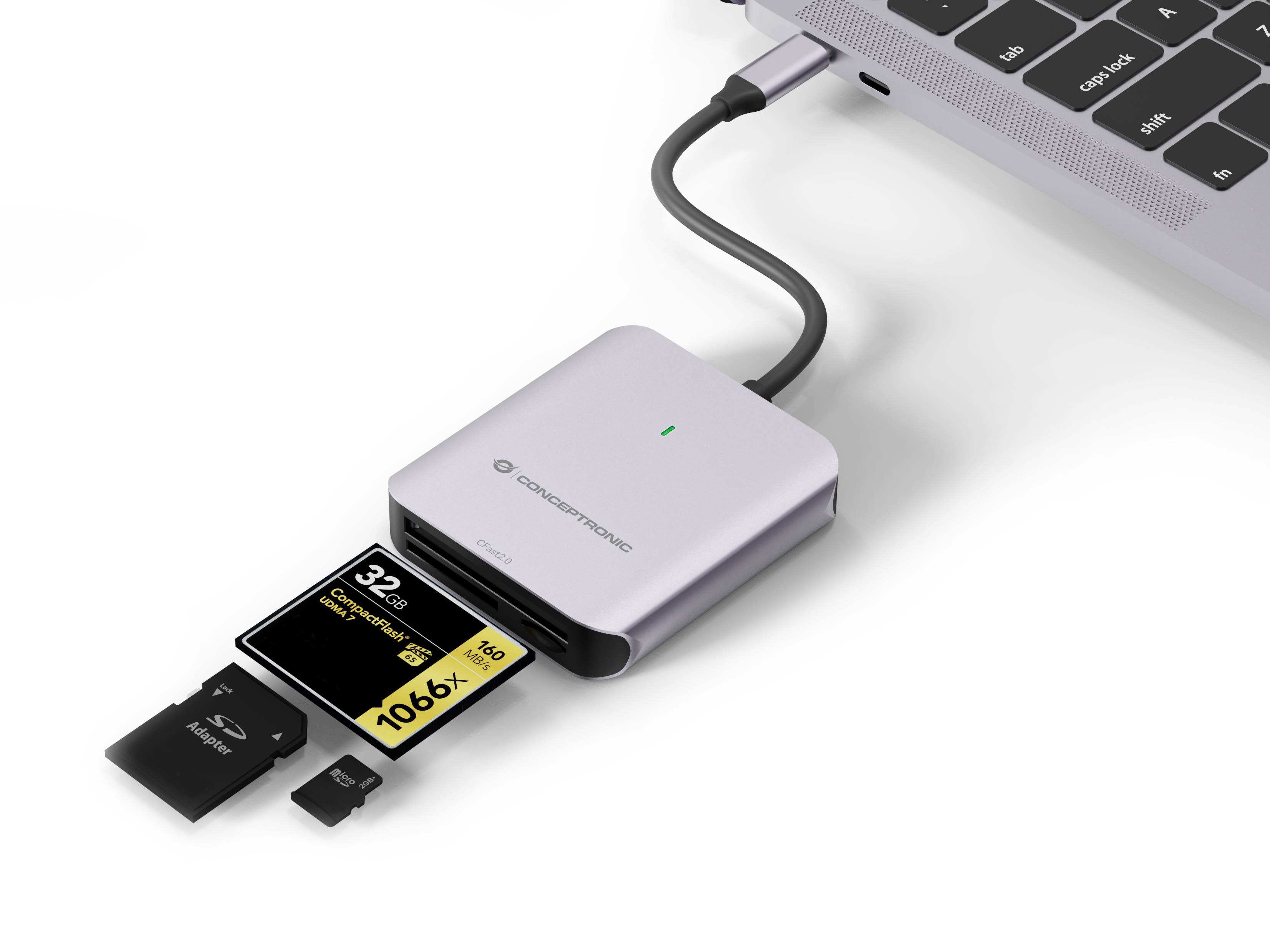 Conceptronic Card USB 3.2 Gen 2 - CFast 2.0 - SD TF/MicroSD 4.0 - Card-Reader - CompactFlash ATA Serial Transfer (CFast)