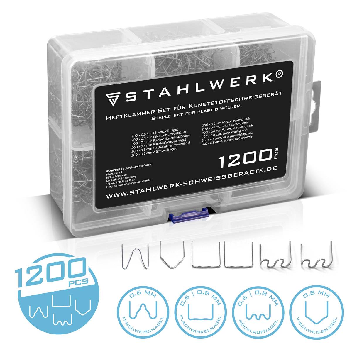 STAHLWERK Klammer Set Kunststoff-Schweißgeräte 1.200 Heftklammern Schweißnägel