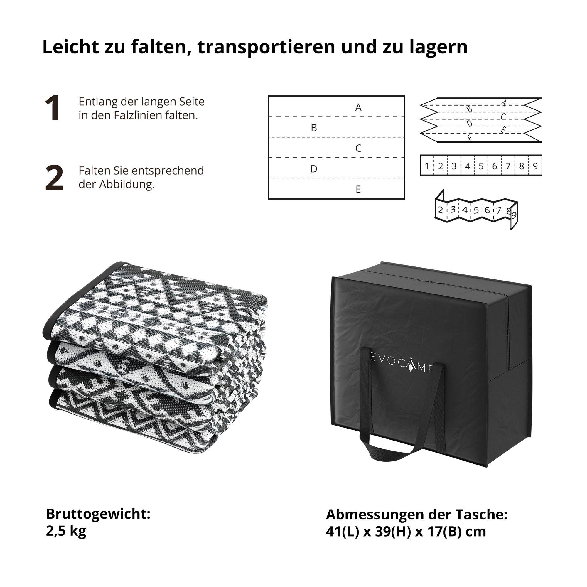 EVOCAMP Outdoor Teppich 200x300 cm - Vorzeltteppich wetterfest und leicht Picknickdecke für den Outdoor-Bereich aus Kunststoff-Fasern