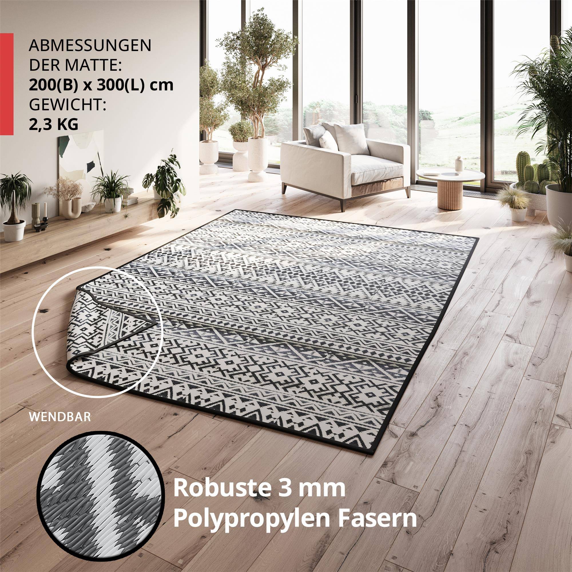 EVOCAMP Outdoor Teppich 200x300 cm - Vorzeltteppich wetterfest und leicht Picknickdecke für den Outdoor-Bereich aus Kunststoff-Fasern