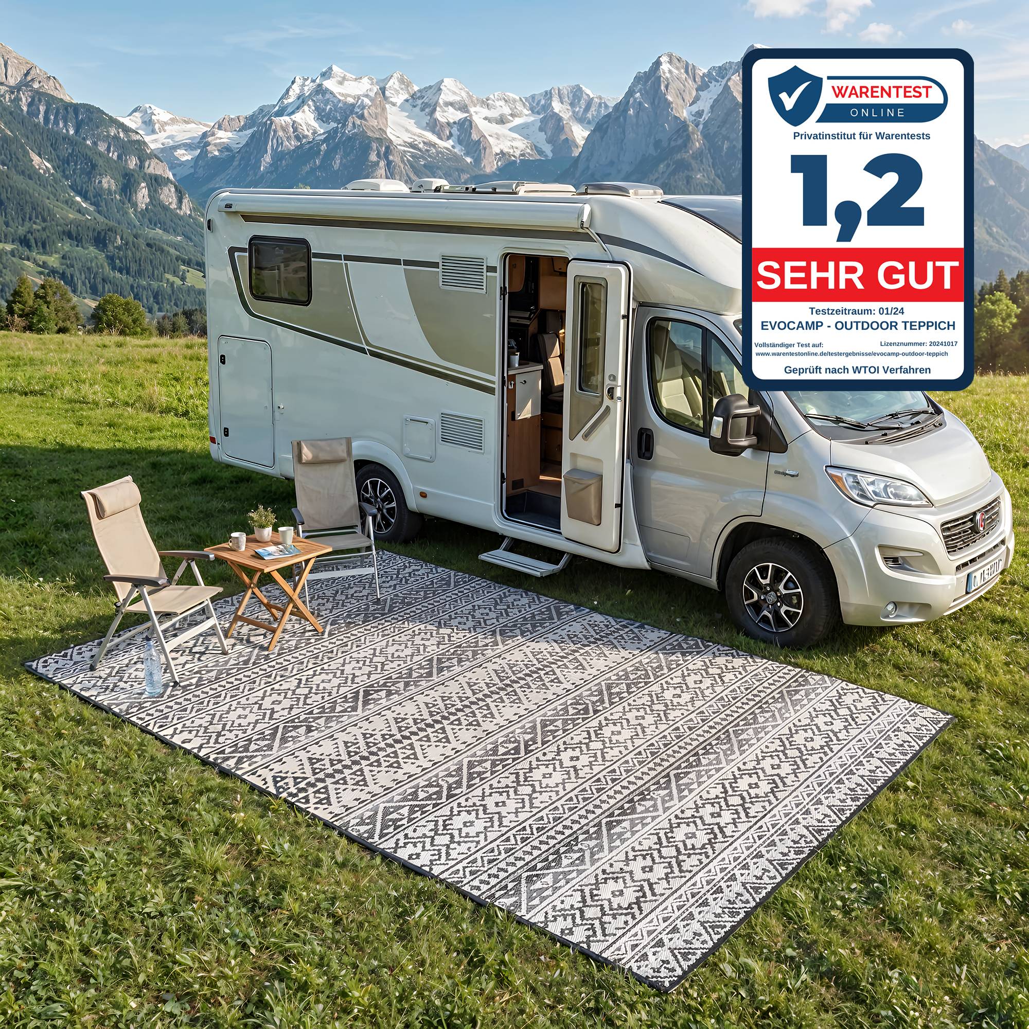 EVOCAMP Outdoor Teppich 250x300 cm - Vorzeltteppich wetterfest und leicht Picknickdecke für den Outdoor-Bereich aus Kunststoff-Fasern