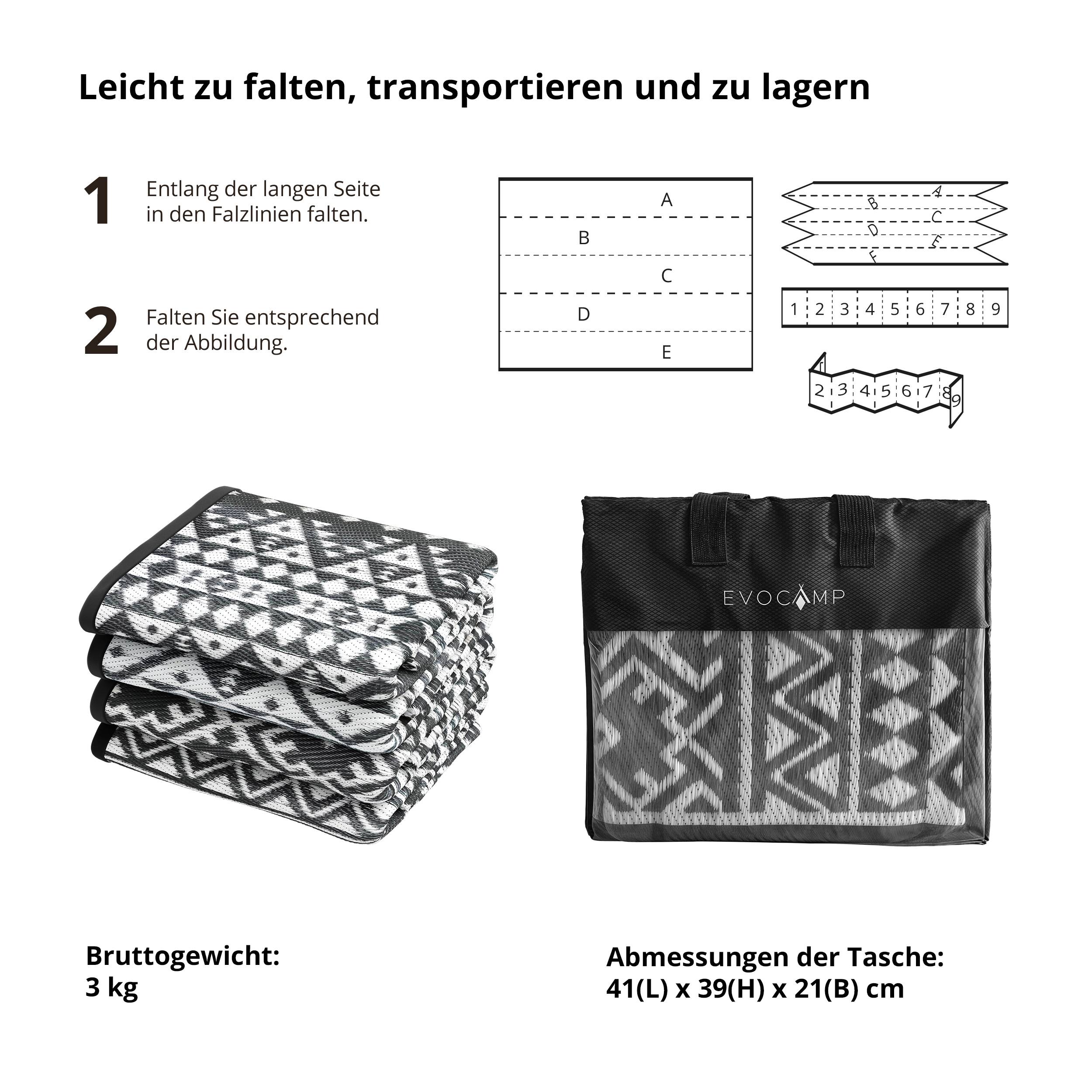 EVOCAMP Outdoor Teppich 250x300 cm - Vorzeltteppich wetterfest und leicht Picknickdecke für den Outdoor-Bereich aus Kunststoff-Fasern