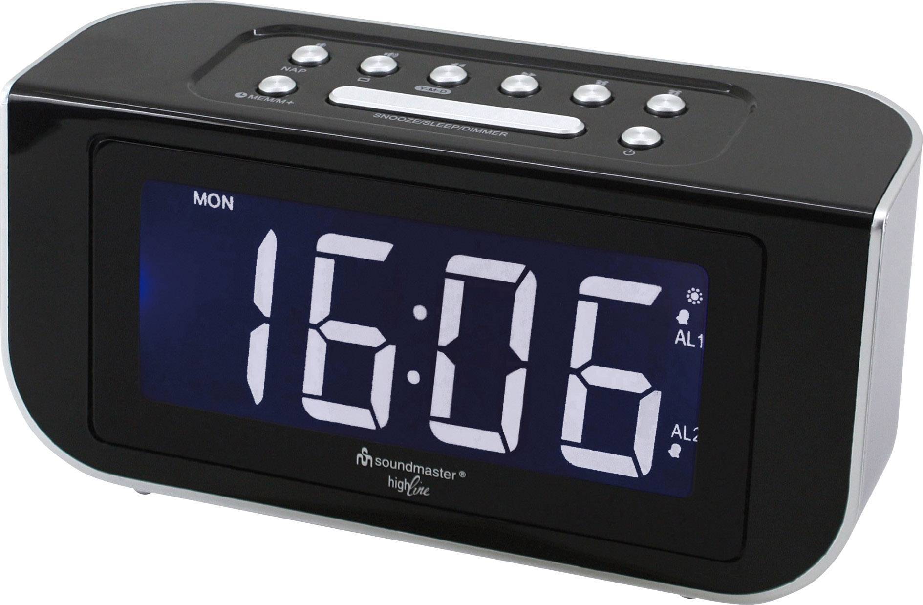 Soundmaster FUR4005 Funkuhrenradio sw/si UKW/MW,Datumanzeige,dimmbar,2 Weckzeiten HiFi Portable
