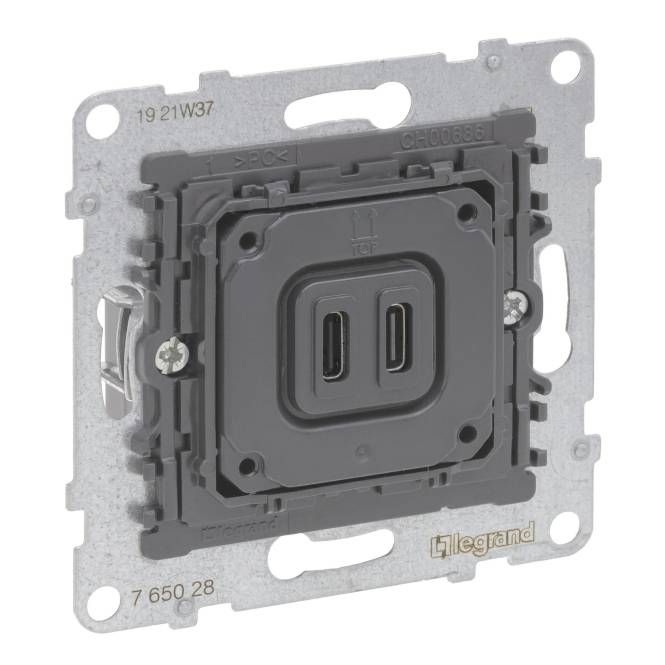Legrand 765028 SEANO Einsatz 2f USB-Ladesteckdose Typ C+C m.Ladestrom 3 Install.Baumaterial Schalter