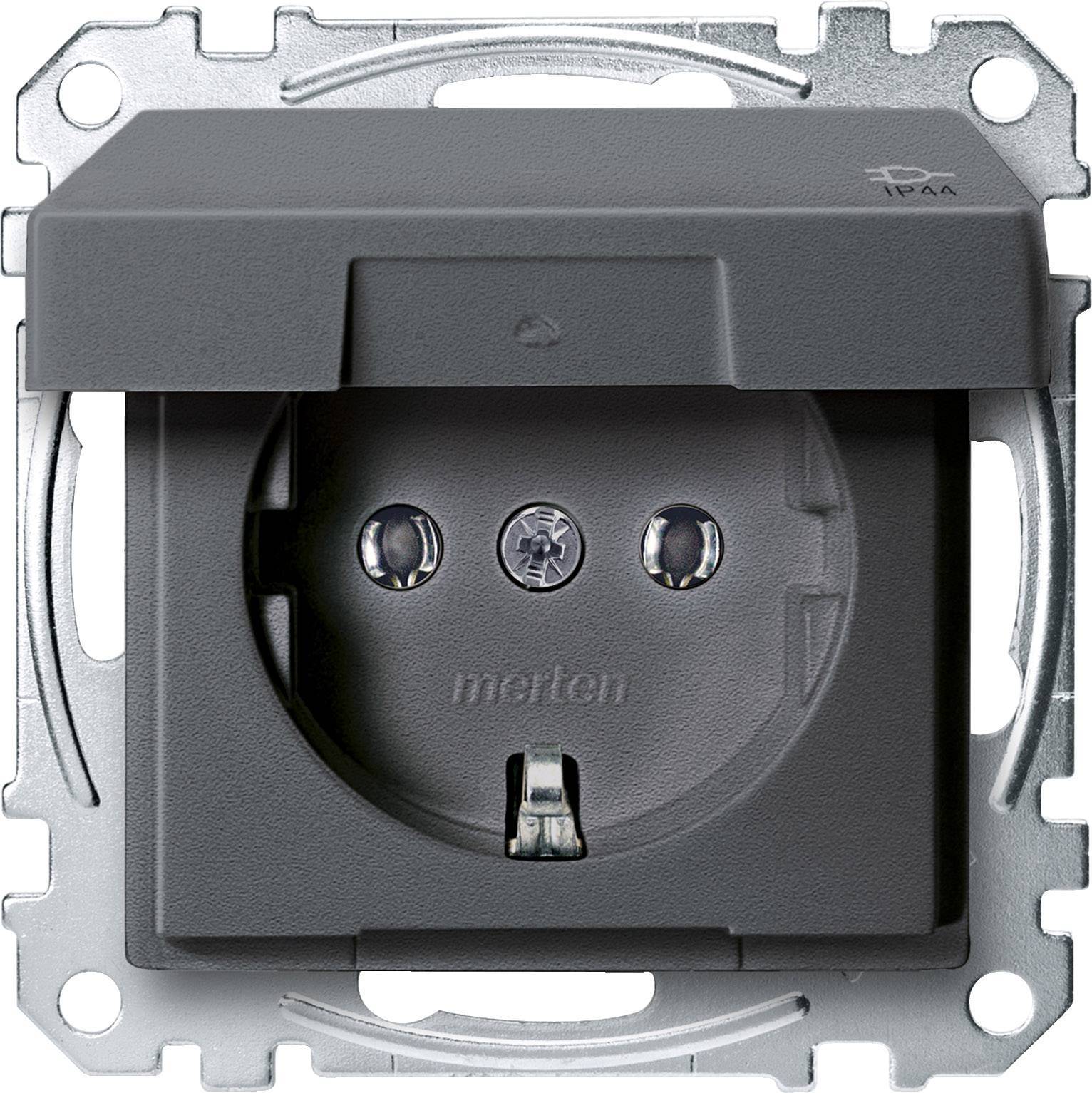 Merten SCHUKO-Steckdose BRS MEG2314-0414 Klappd. IP44 StK anthrazit System M Install.Baumaterial