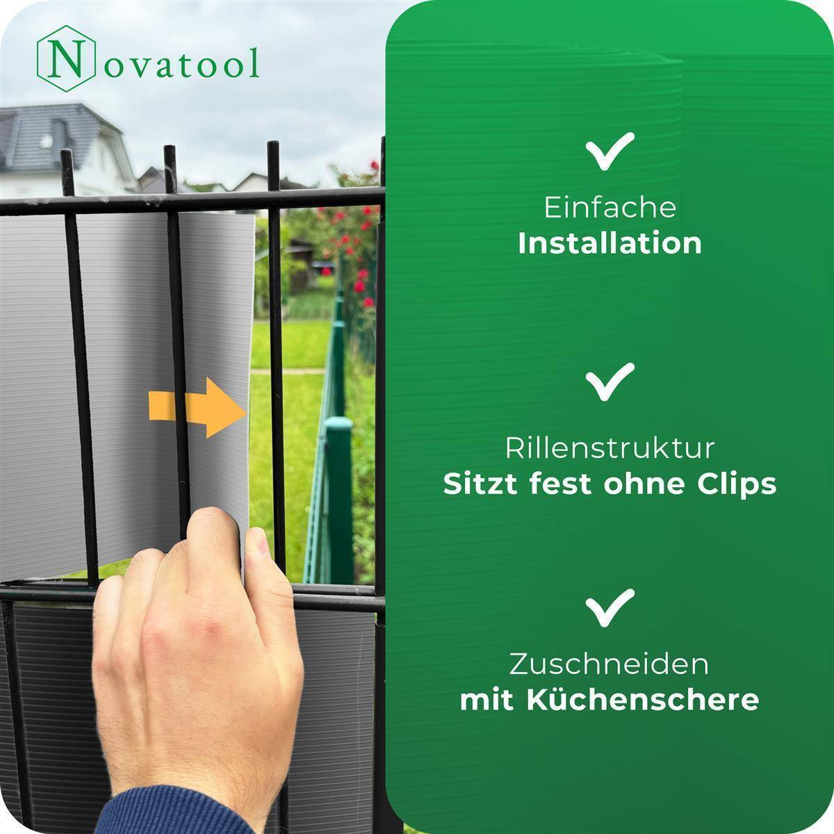 Novatool PREMIUM PP 125m Rollen Sichtschutzstreifen für Doppelstabmattenzaun ANTHRAZIT GRAU für 10 Reihen Stabmattenzaun Sichtschutzstreifen langleb