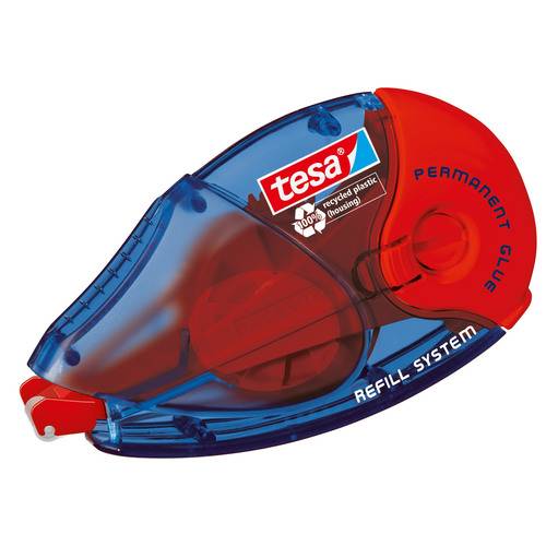 Rot- und blauem Klebeband-Roller mit der Bezeichnung „tesa