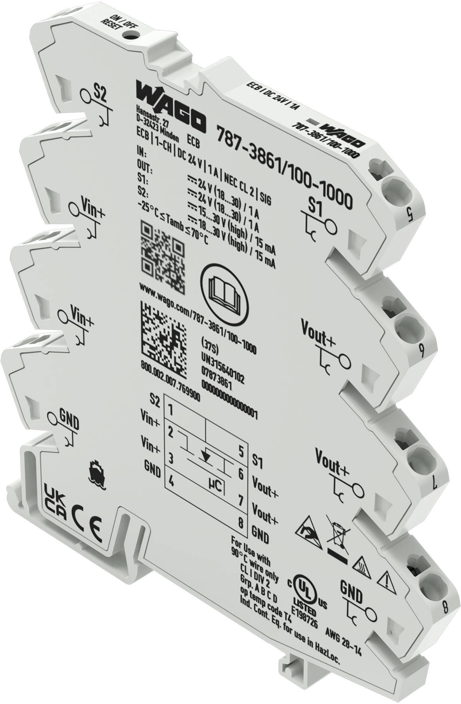WAGO 787-3861/100-1000 Elektronischer Schutzschalter,1-kanalig Industriematerial Ind-Schaltgeraete