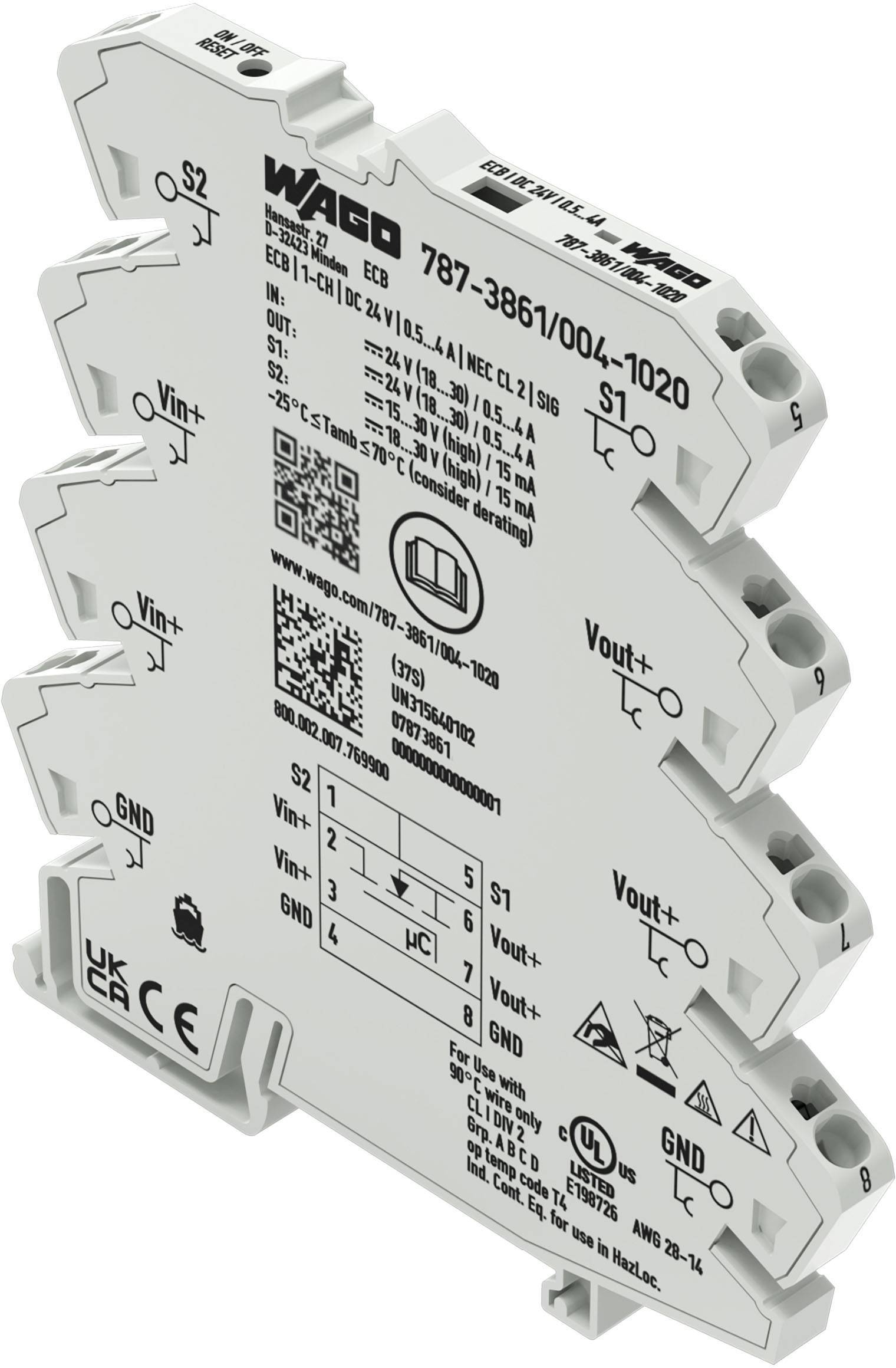 WAGO 787-3861/004-1020 Elektronischer Schutzschalter,1-kanalig Industriematerial Ind-Schaltgeraete