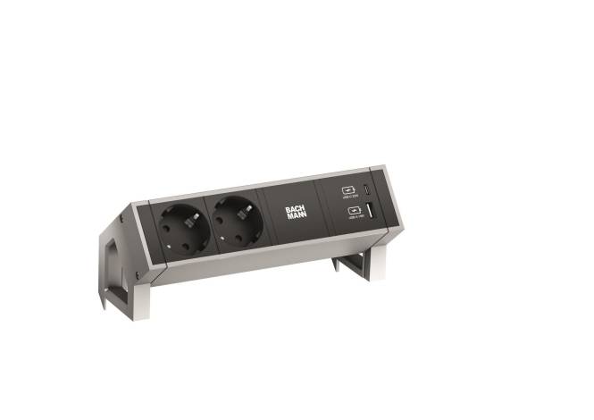 Bachmann DESK2 2xCEE7/3 1xUSB 902.901 A&C 22W Charger 0 Install.Baumaterial Schaltermat/Geb.Steu