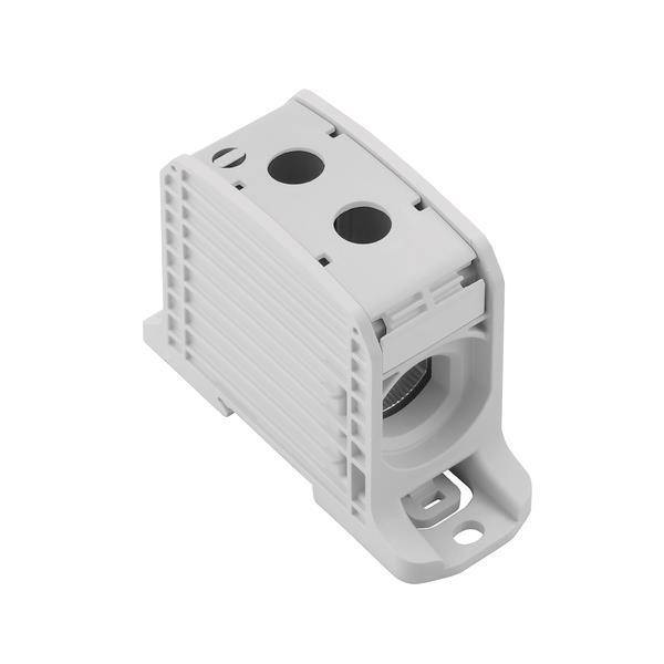Ein weißer, rechteckiger Doppelkabelsteckverbinder-Block mit zwei Öffnungen, konzipiert zum Befestigen und Verbinden von elektrischen Drähten.