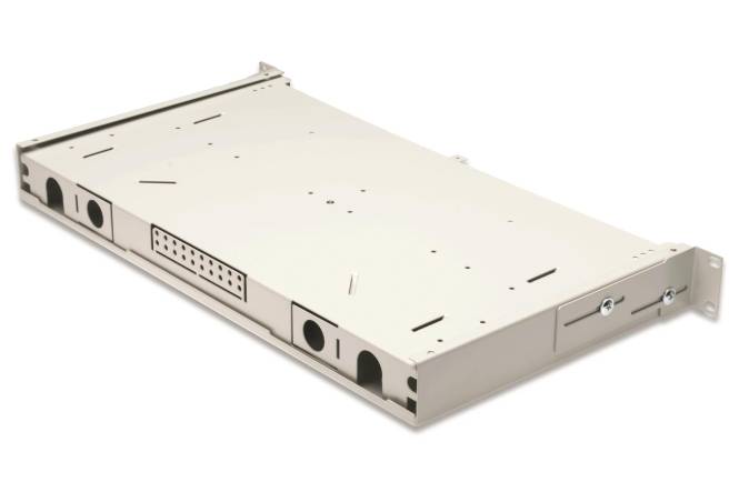 Ausziehbare Glasfaser Spleiss- DN-96200 Box 1HE ohne Frontplatte grau RAL 7035 Install.Baumaterial