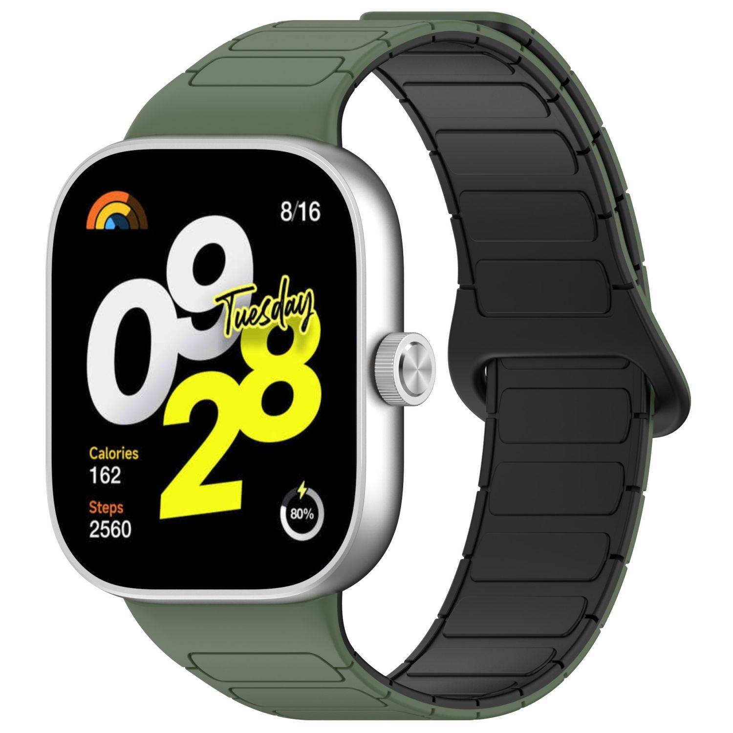 Für Xiaomi Smart Band 9 Pro / 8 Pro Two Color Silikon Magnetisches Ersatz Arm Band Dunkelgrün