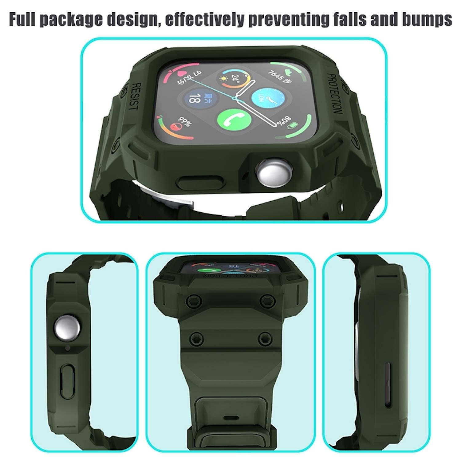 Für Huawei Watch Fit 3 TPU Uhrenarmband mit integriertem Gehäuse Ersatz Armband Dunkelgrün