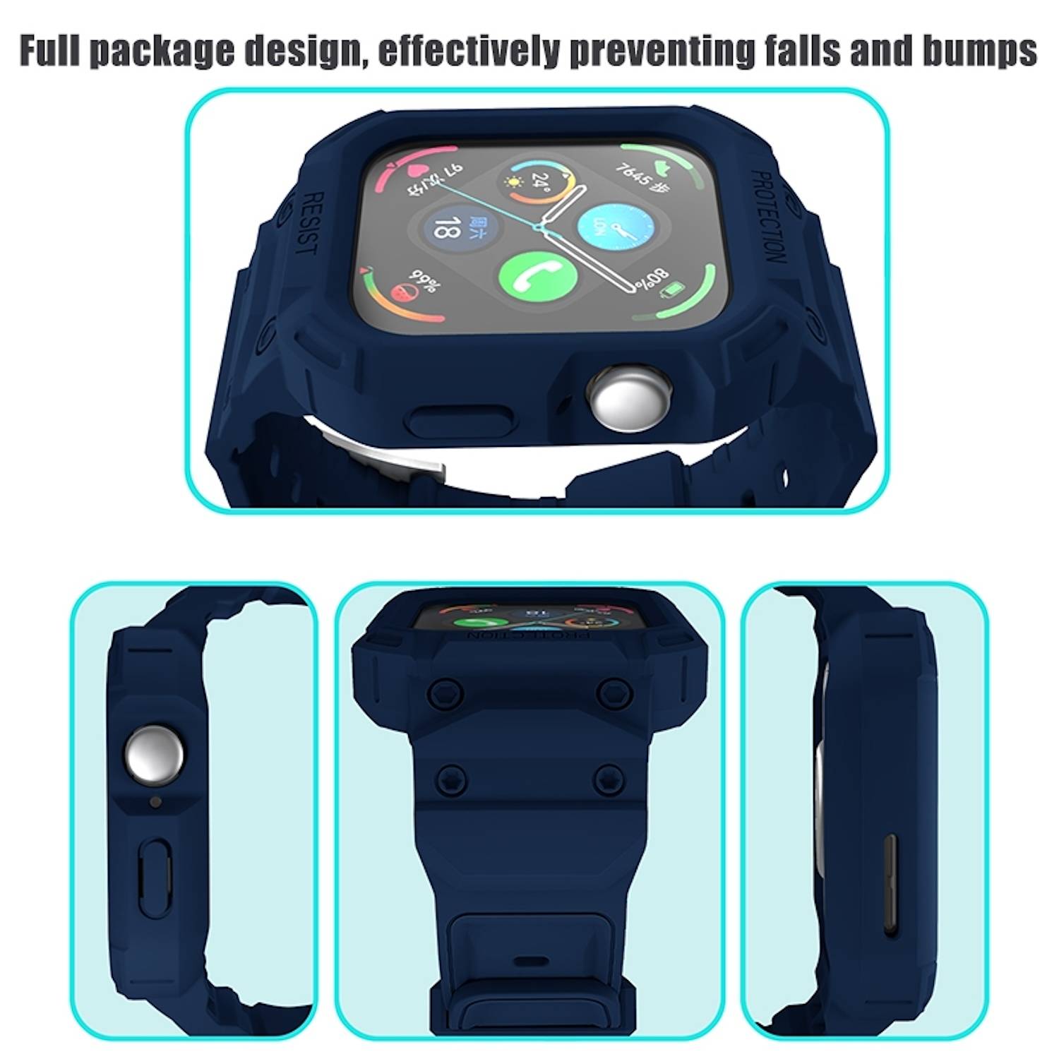 Für Huawei Watch Fit 3 TPU Uhrenarmband mit integriertem Gehäuse Ersatz Armband Dunkelblau