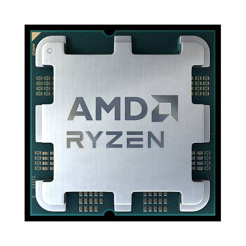 Ein silberner AMD Ryzen Computer-Prozessor mit reflektierender Oberfläche, der komplizierte Schaltmuster auf einer kompakten, quadratischen Form zeigt.