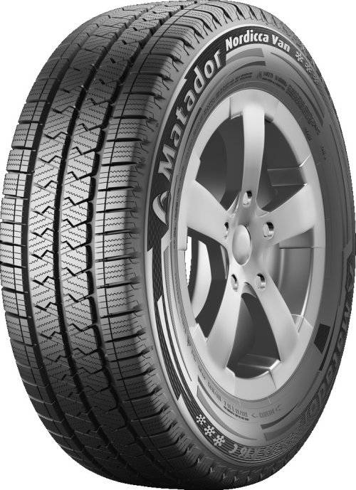 Autoreifen mit Profilmuster und Leichtmetallrad, Marke 'Matador'.