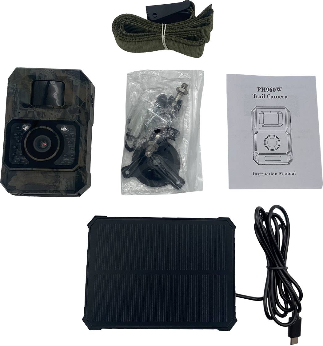 Berger + Schröter | Mini 48 MP Wildkamera mit Solarpanel, WiFi & Bluetooth, 18 Black-LEDs (940 nm), für Foto- und Videoaufnahmen in 1080p, App-Steue