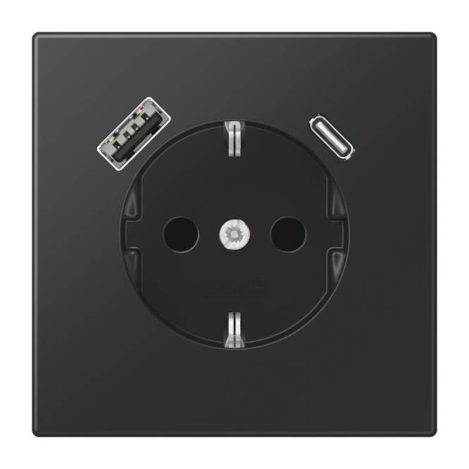 Jung SCHUKOsteckdose LS1520-15CASWM m.USB Typ AC graphitschwarz Install.Baumaterial Schalter