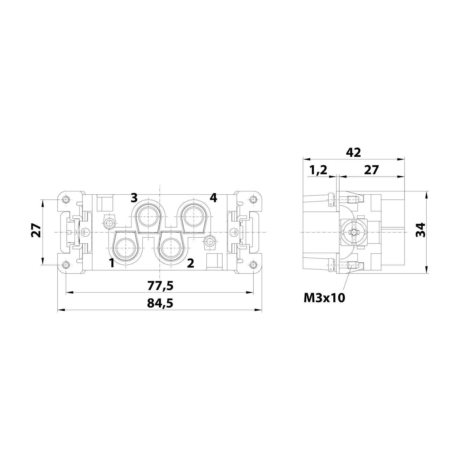 HARTING Han K4/0 Stifteinsatz (M) Schraubanschluss, 4-polig+PE 830V, 80A - 1 Stück