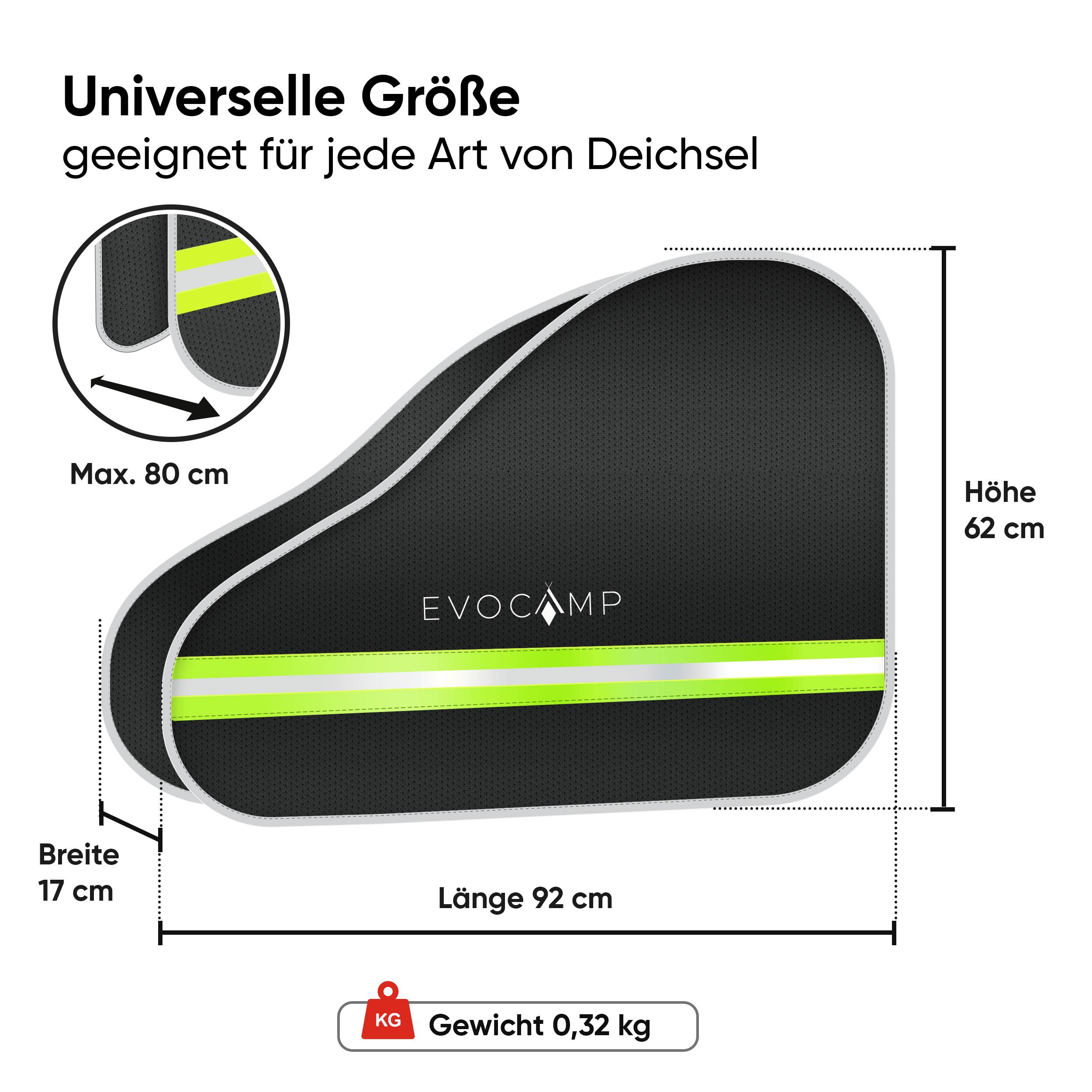 EVOCAMP Deichselabdeckung für Wohnwagen – Wasserdichte Anhängerdeichsel Abdeckung mit reflektierenden Streifen – Ideal für Anhänger, Pferde- &