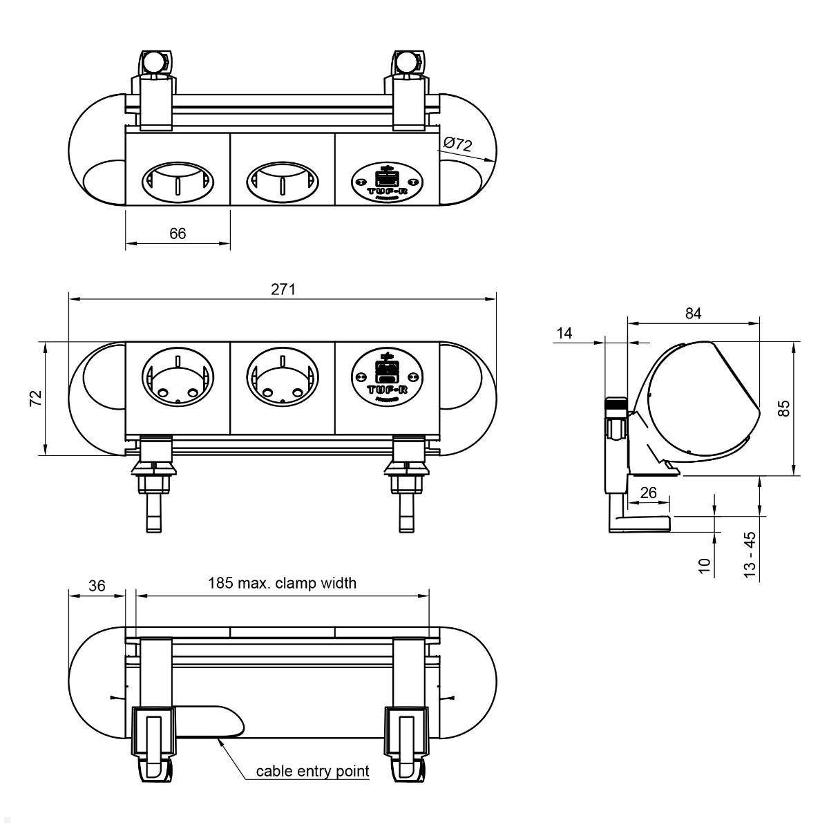 Dataflex Polar Tischanschlussfeld 2x Steckdose, 1x USB-A, 1x USB-C (25.103), sch...
