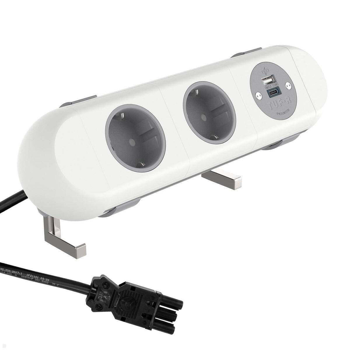 Dataflex Polar Tischanschlussfeld 2x Steckdose, 1x USB-A, 1x USB-C (25.100), wei...
