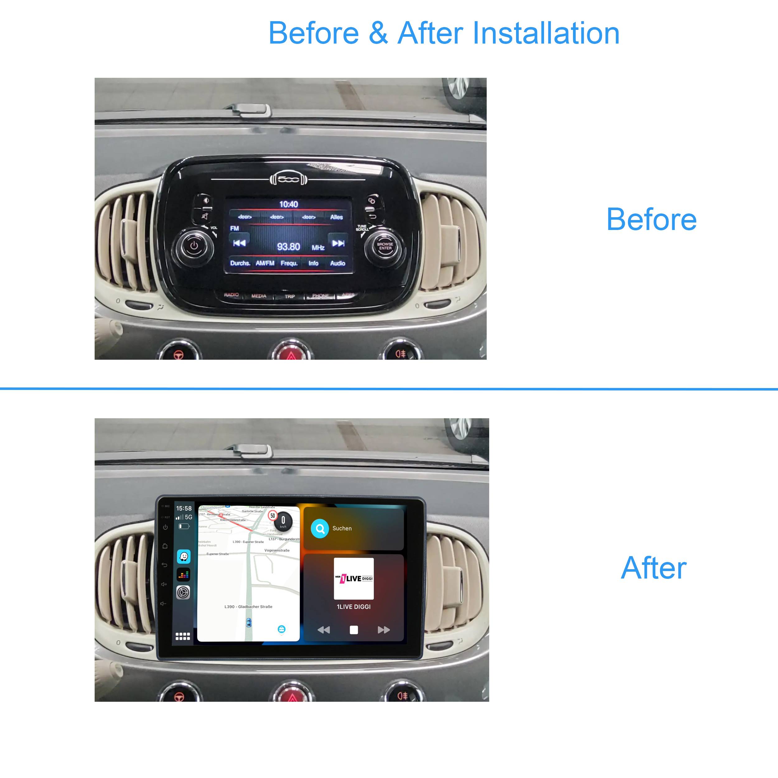 Für Fiat 500 16-19 9"Touch Android Autoradio GPS Navi CarPlay AndroidAuto