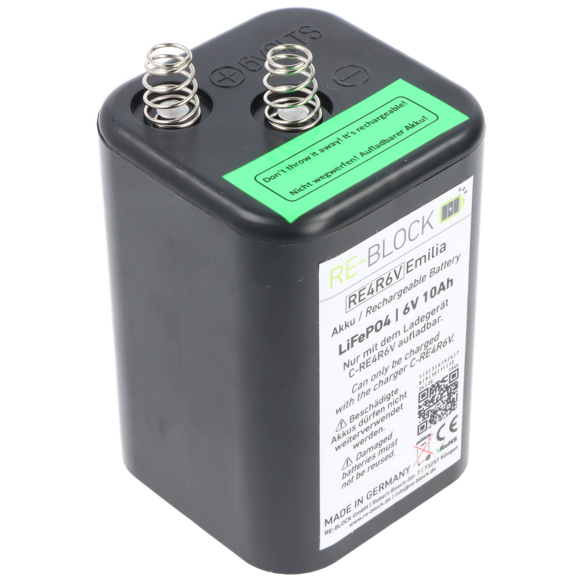 4R25 LiFePo4 Akku, aufladbarer 4R25 Akku mit 6 Volt Spannung und 10Ah Kapazität, verwendbar von -20 Grad bis +50 Grad, m