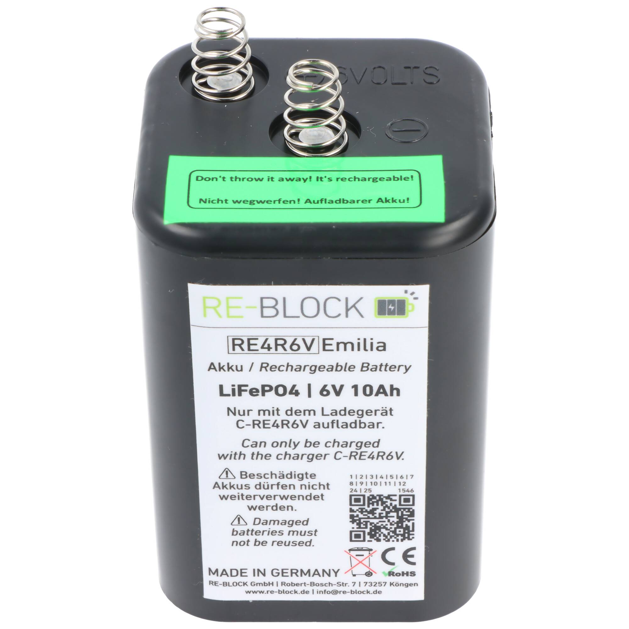 4R25 LiFePo4 Akku, aufladbarer 4R25 Akku mit 6 Volt Spannung und 10Ah Kapazität, verwendbar von -20 Grad bis +50 Grad, m