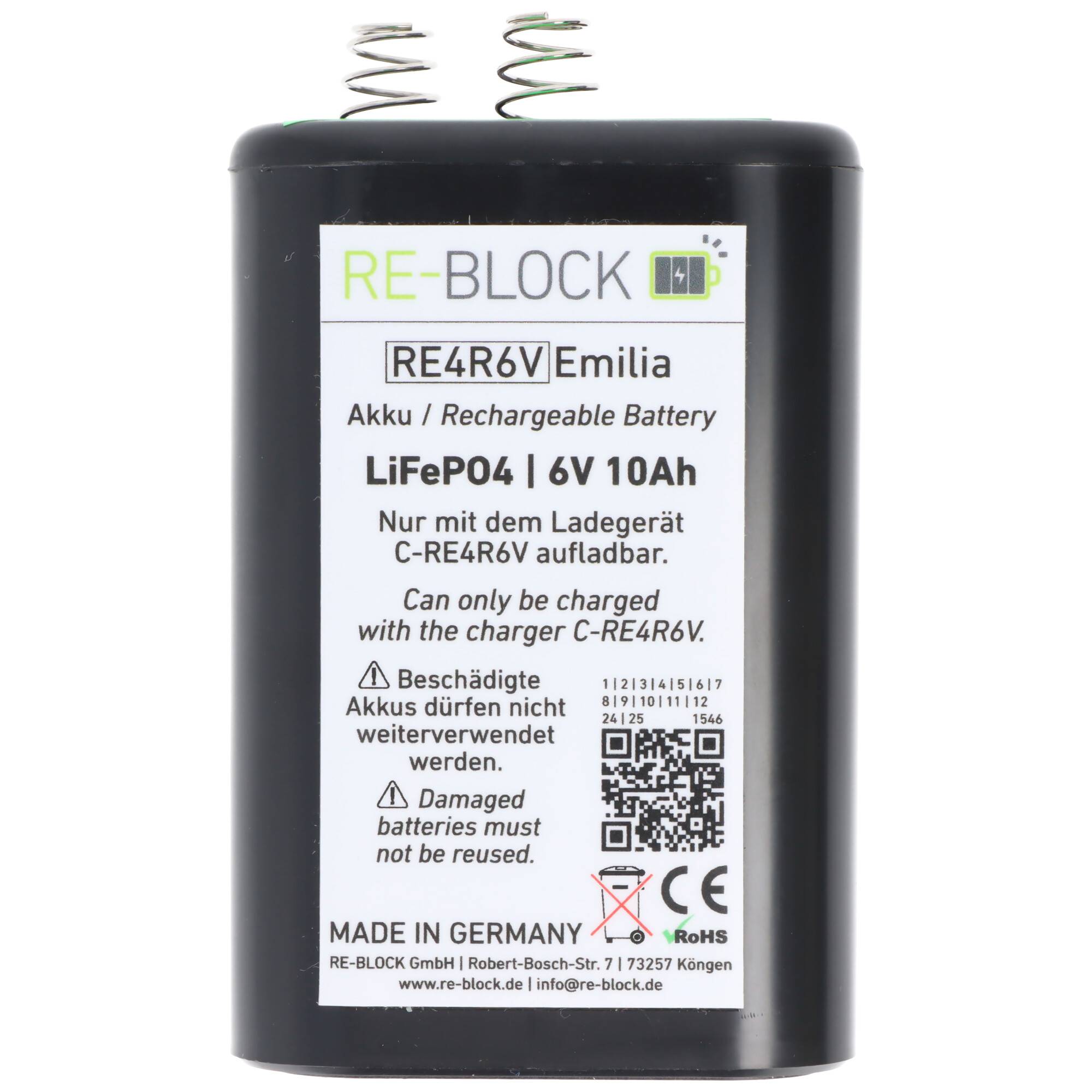 4R25 LiFePo4 Akku, aufladbarer 4R25 Akku mit 6 Volt Spannung und 10Ah Kapazität, verwendbar von -20 Grad bis +50 Grad, m