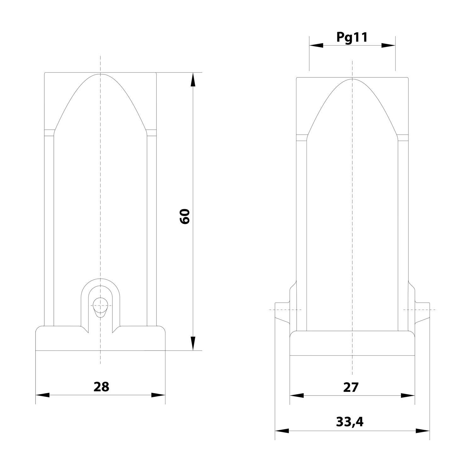 09200031440 HARTING Han 3A Tüllengehäuse ohne eingeklebte Dichtung, 1xPG11 gerader Kabelabgang, für 1 Bügel (am