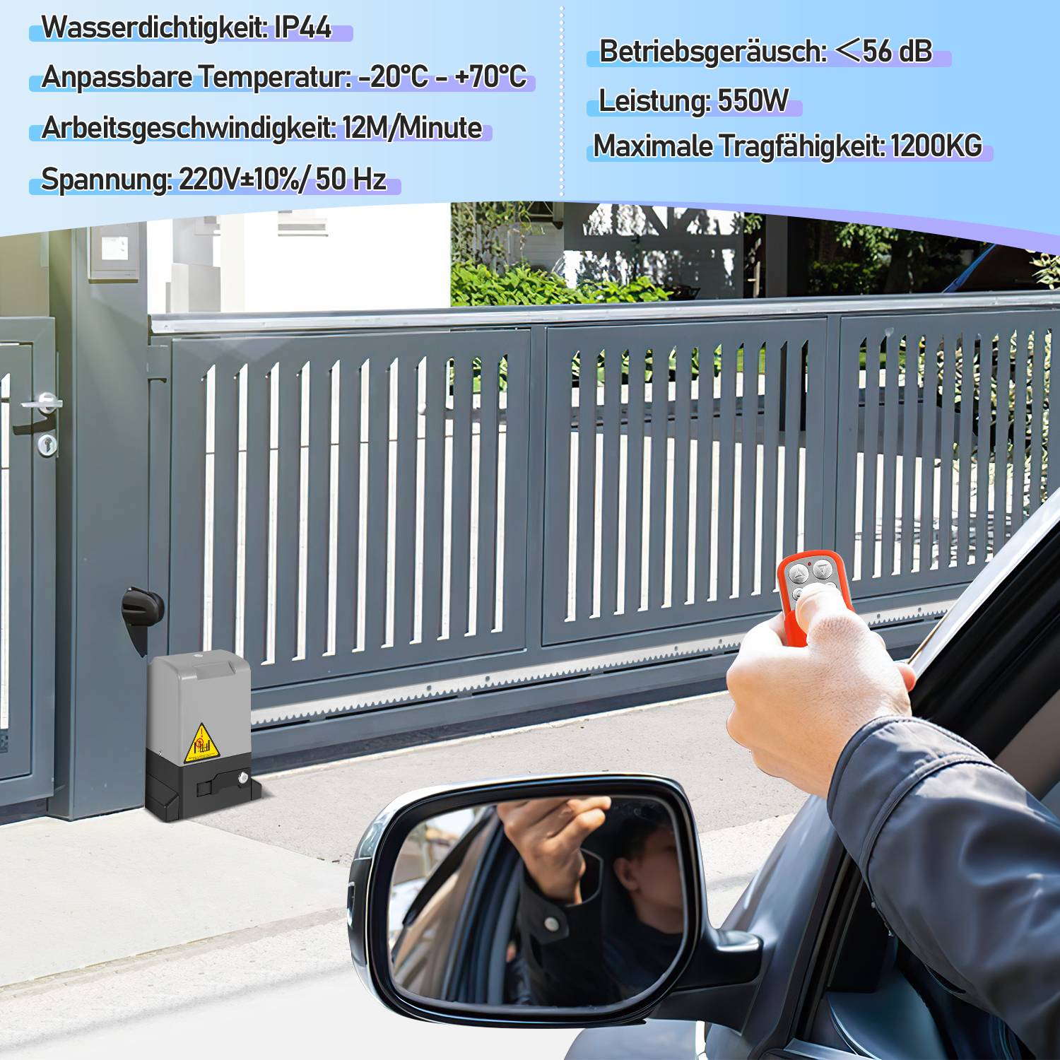 Schiebetorantrieb Set - 550W Motor, bis 1200 kg, mit 2 Schlüssel und Fernbedienung, Hoftorantrieb, Torantrieb, Schiebetor, Toröffner