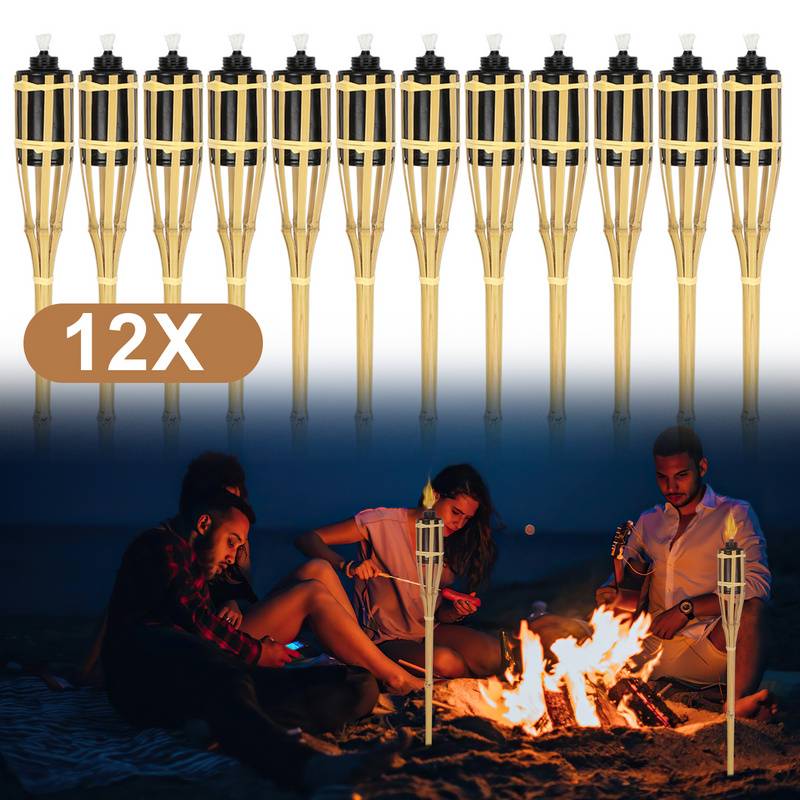 12x Gartenfackeln Set Lampen Fackeloel Docht 90cm Bambus Ölfackeln für draußen Lampenöl für fackeln Flammen Feuer Party Deko