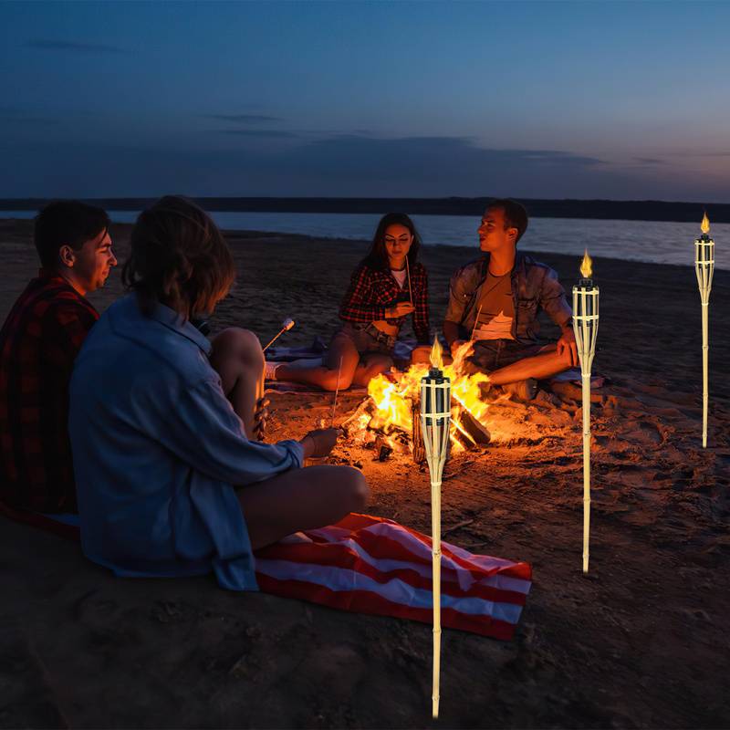 12x Gartenfackeln Set Lampen Fackeloel Docht 90cm Bambus Ölfackeln für draußen Lampenöl für fackeln Flammen Feuer Party Deko