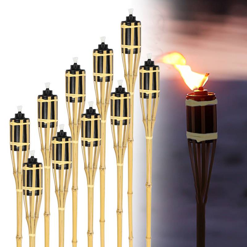 12x Gartenfackeln Set Lampen Fackeloel Docht 90cm Bambus Ölfackeln für draußen Lampenöl für fackeln Flammen Feuer Party Deko
