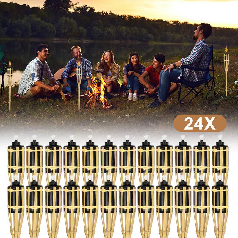 24x Gartenfackeln Set Lampen Fackeloel Docht 90cm Bambus Ölfackeln für draußen Lampenöl für fackeln Flammen Feuer Party Deko