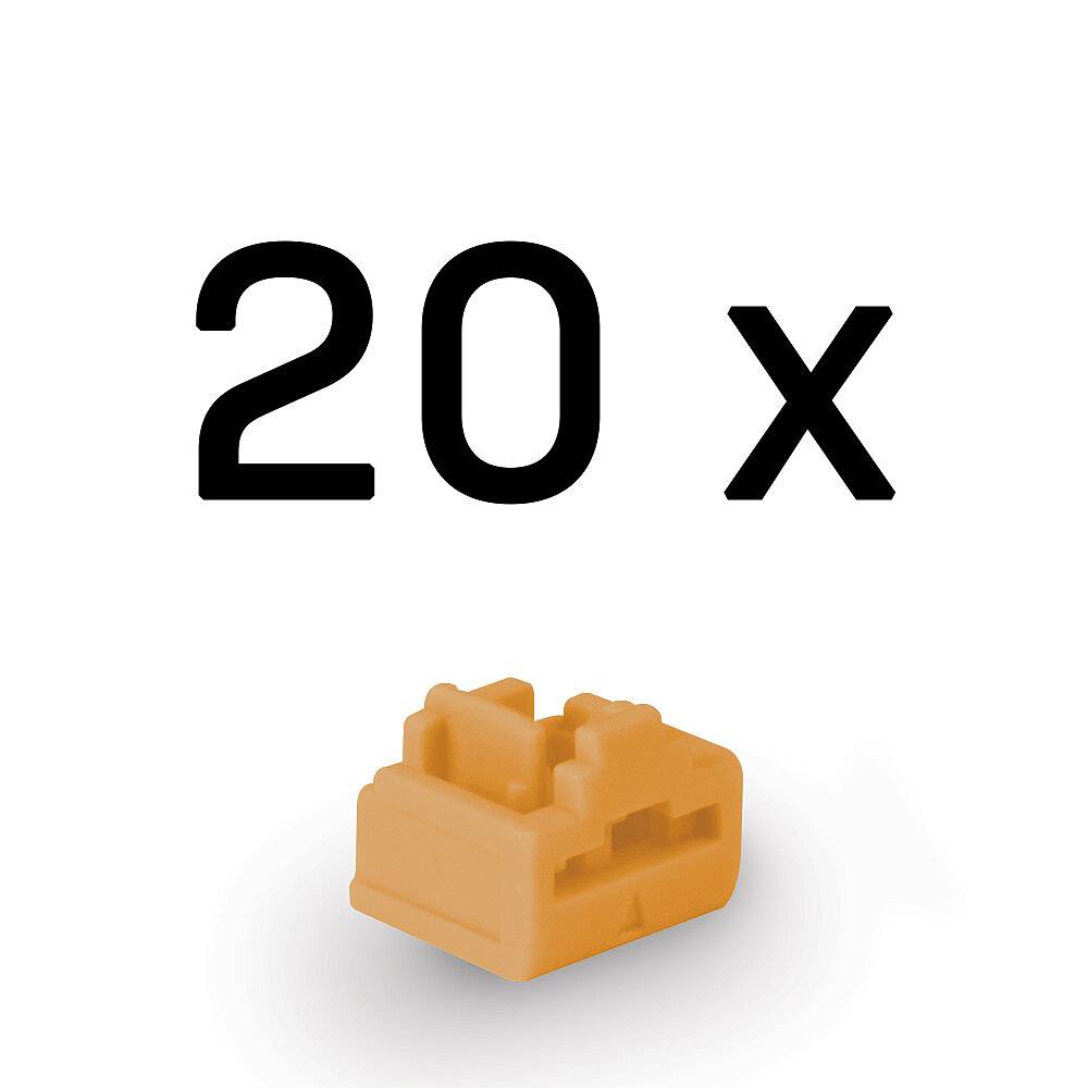 Oranger Kunststoffstecker mit der Aufschrift „20x