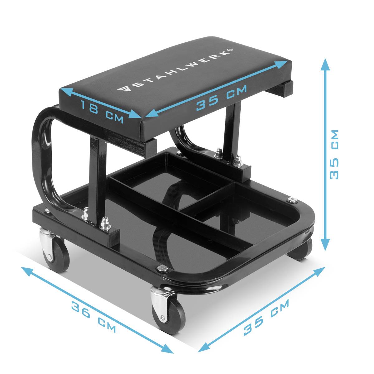 STAHLWERK Werkstatthocker WRS-35 ST Schwarz mit 136 kg Tragkraft Werkstattsitz