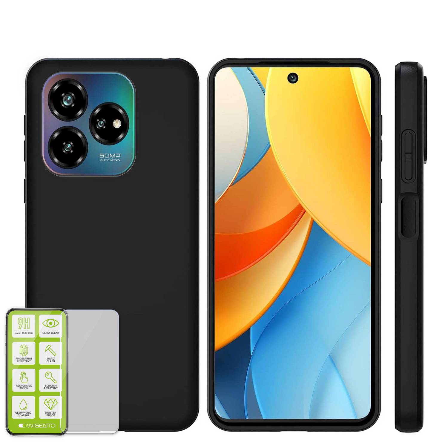 Für ZTE Blade V60 Vita / Axon 60 Lite Silikon TPU Schutz Hülle Schwarz + H9 Hart Glas Folie