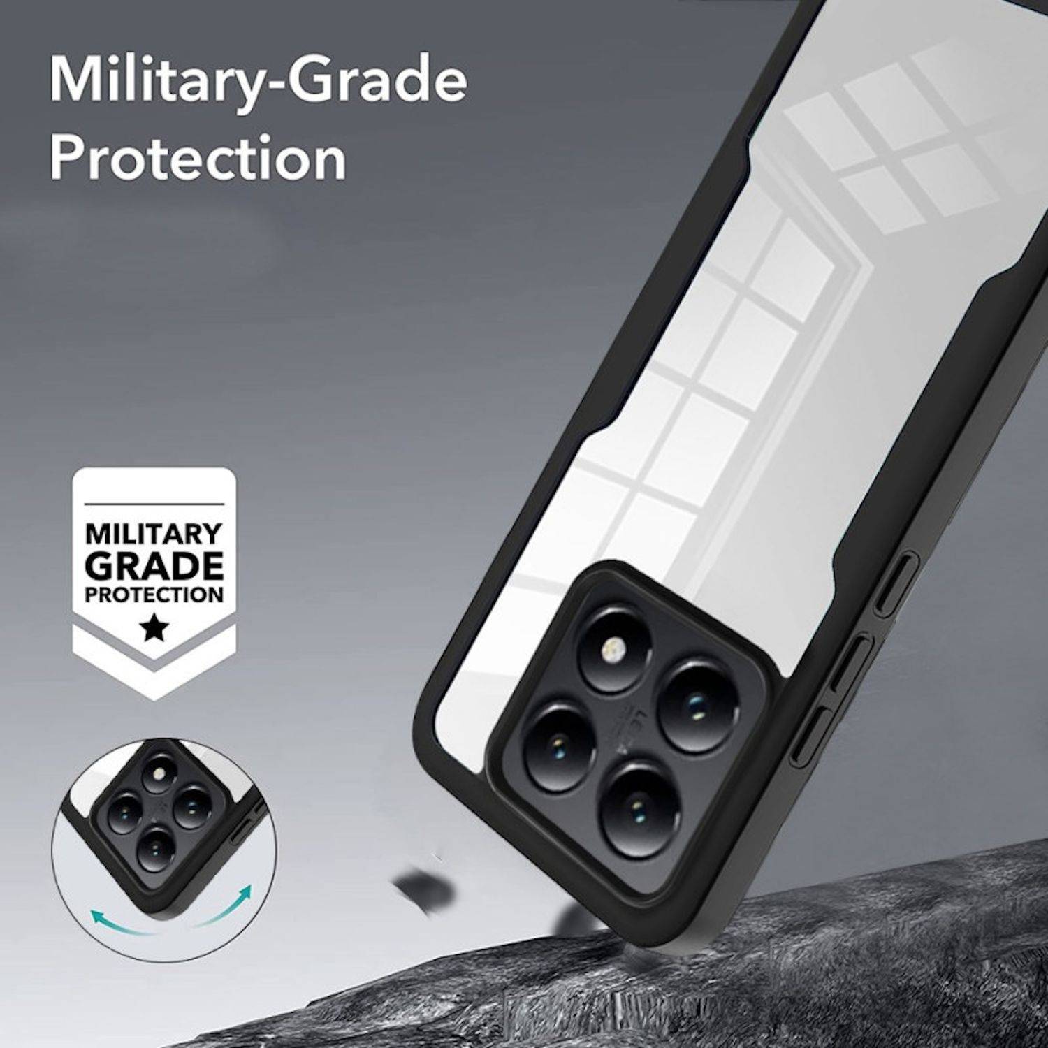 Für Xiaomi 14T Pro Full Cover 360 Grad Acrylic Hybrid TPU Schutz Hülle Schwarz