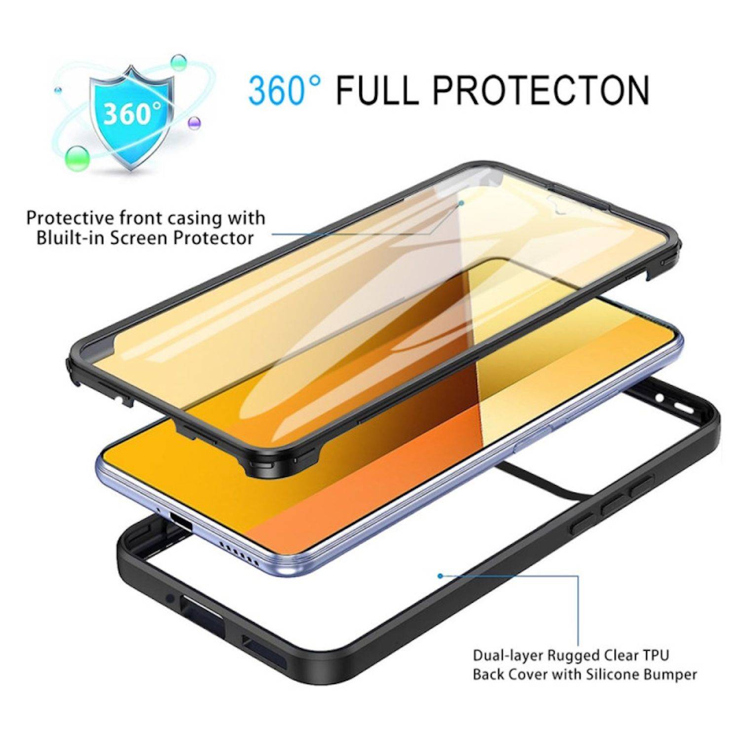 Für Xiaomi 14T Pro Full Cover 360 Grad Acrylic Hybrid TPU Schutz Hülle Schwarz