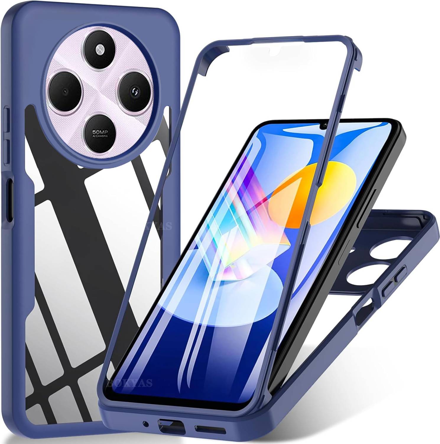 Für Xiaomi Redmi 14C Full Cover 360 Grad Acrylic Hybrid TPU Schutz Hülle D- Blau