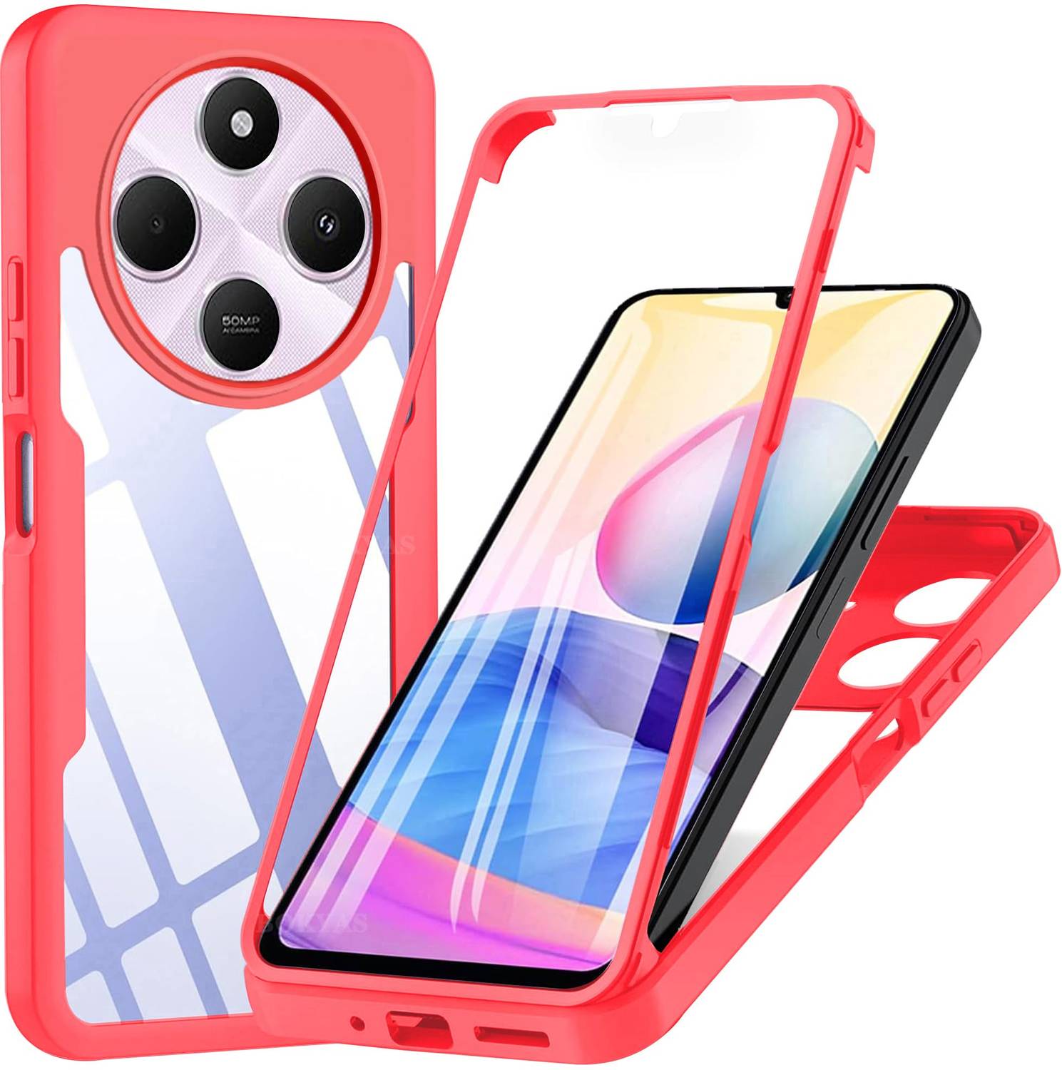 Für Xiaomi Redmi 14C Full Cover 360 Grad Acrylic Hybrid TPU Schutz Hülle Rot