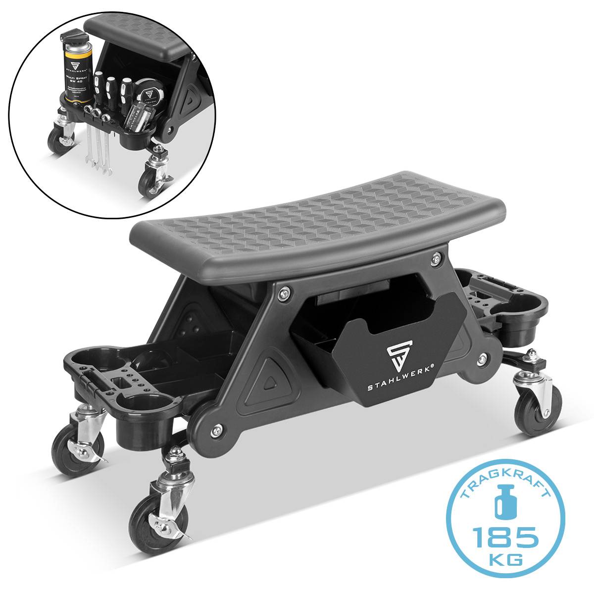 STAHLWERK Werkstatthocker WRS-185 mit 185 kg Tragkraft Werkstattsitz Rollhocker