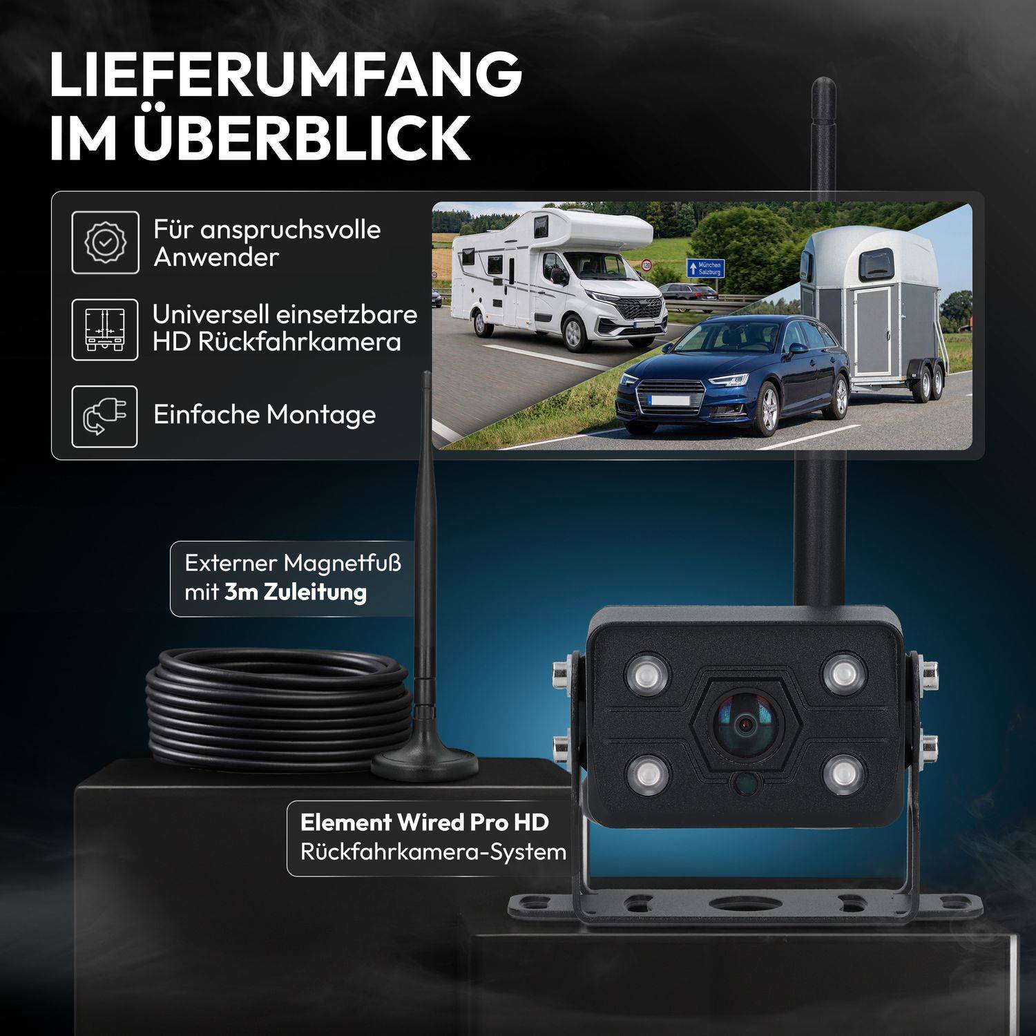 VSG24 Erweiterungs-FUNK Rückfahrkamera ELEMENT WIRED PRO HD - 23572